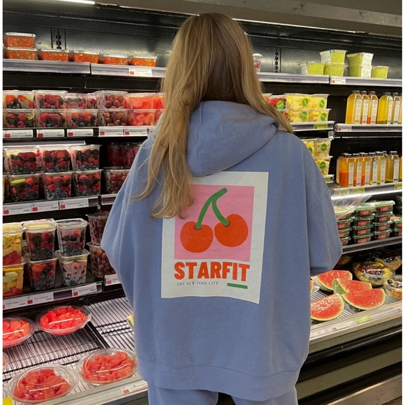 Tops - NWT Starfit Blue Cherry Bomb Hoodie with Cherry Graphic Size Large Matching Set!